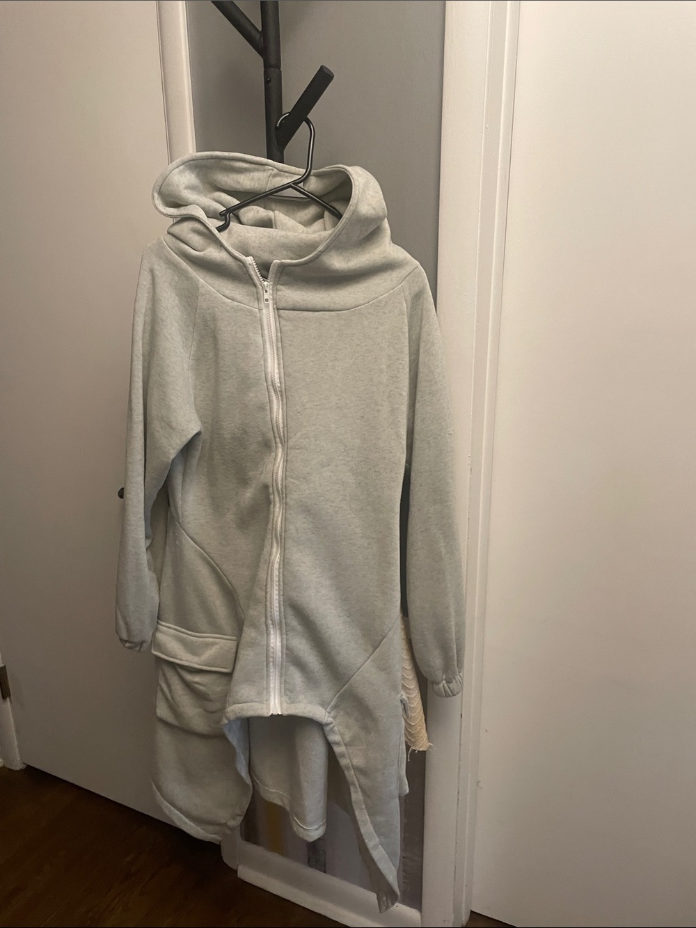 Light Gray Hooded Asymmetrical Zip Jacket